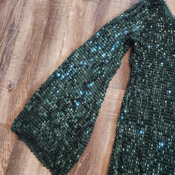 Retrofete Celeste Sequin Crochet Dress Green One Sleeve Slit Size XS/S - Picture 10 of 14